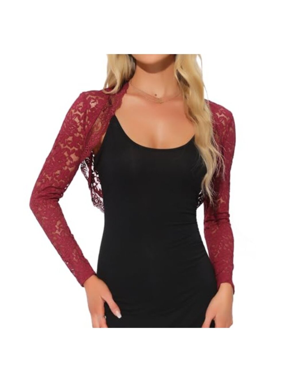 Floral Lace Bolero Shrug Long Sleeve Cropped Cardigan Elegant Sheer